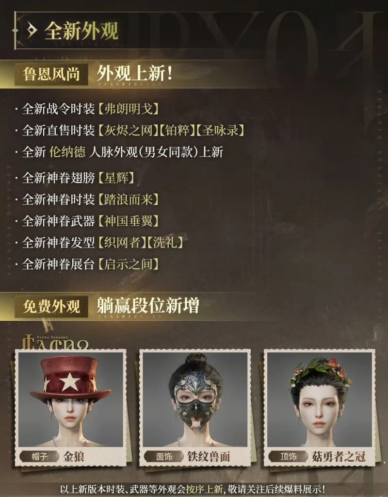 《诡秘之主》S1赛季1.5版本10月15日更新前瞻全时装汇总一览